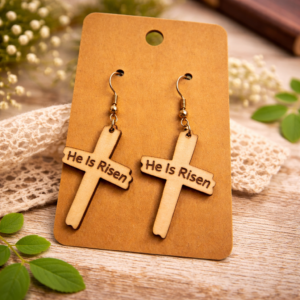 “He Is Risen” Cross Earrings